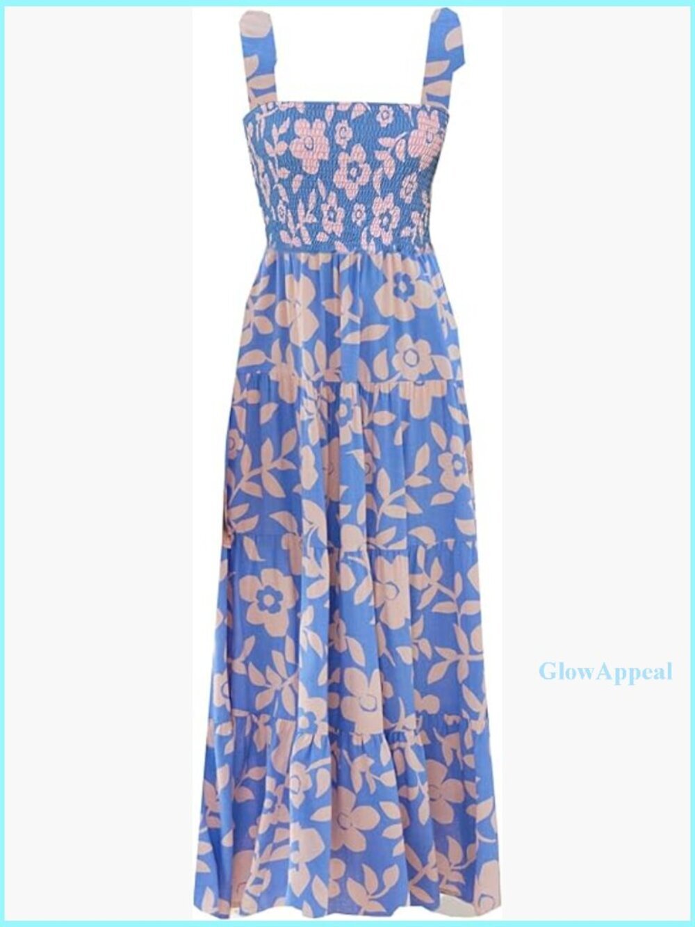 Boho Maxi Dress with Spaghetti Straps Square Neck Ruffle Hem Casual Flowy